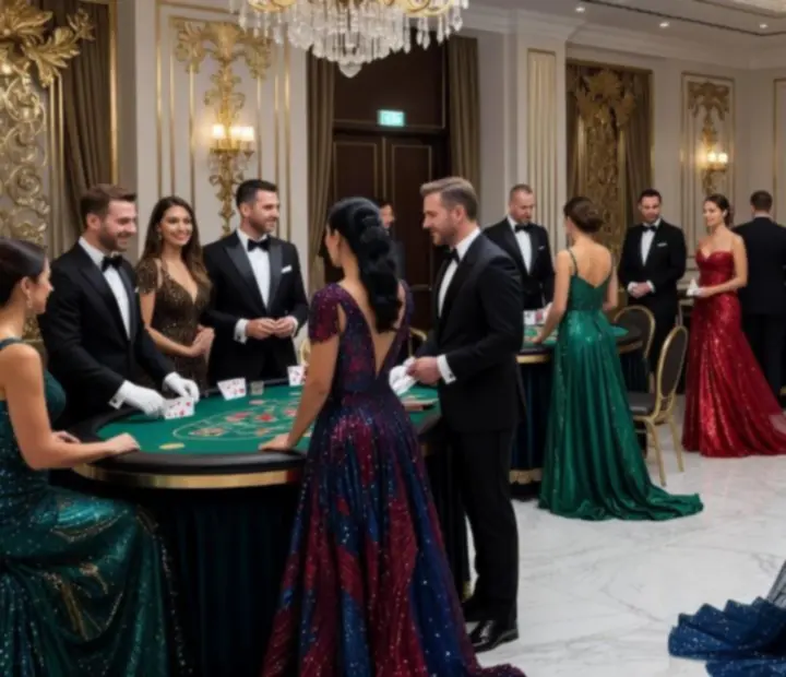 Elegantní kasinový gala večer s hosty u herních stolů