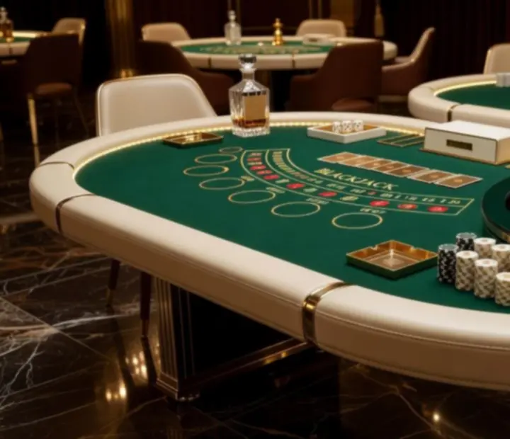 Luxusní pokerové, ruletové a blackjackové stoly připravené pro hosty